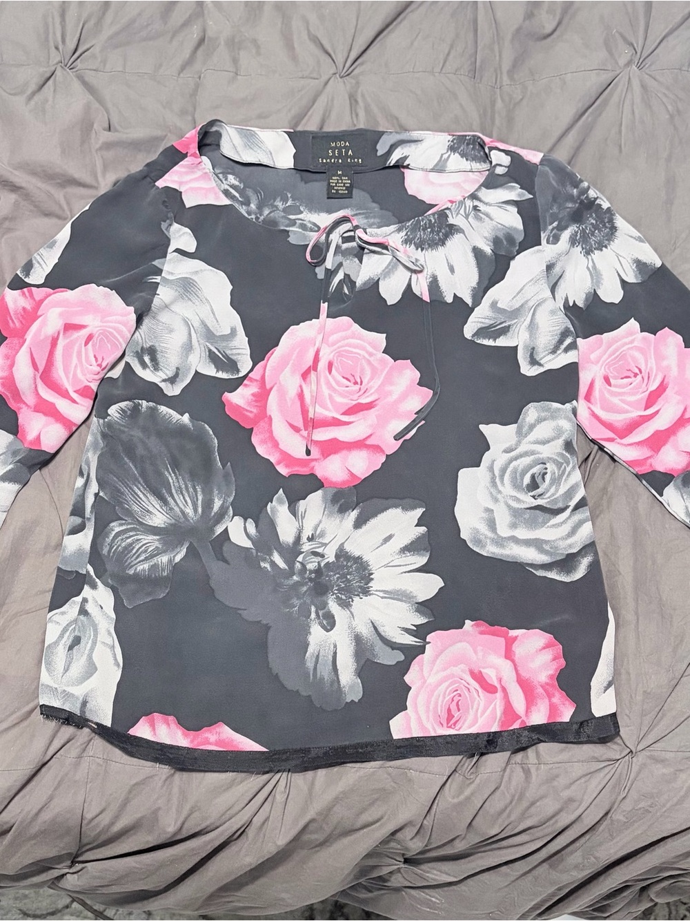 Vintage Moda Seta Sandra King 100% Silk Floral Blouse β Size M